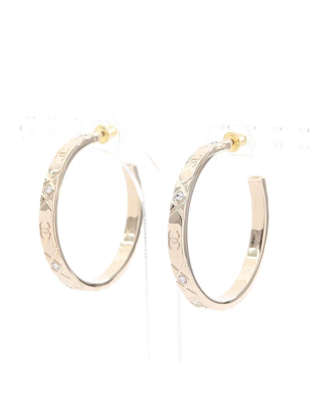 Chanel Coco Mark Hoop Pierced Earrings #291470C10B